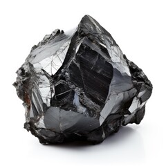 A shiny schorl nugget with a smooth, glossy surface and deep black hue, isolated on a white background, Ai Generated