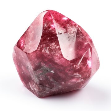 A shiny thulite nugget with a smooth, glossy surface and a vibrant pink hue, isolated on a white background, Ai Generated