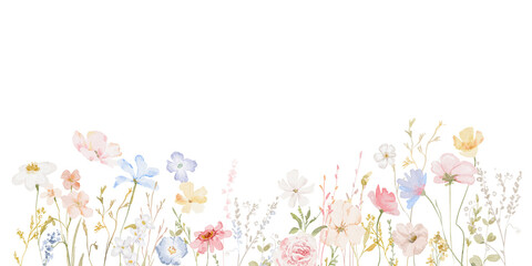 spring floral border for card pastel flowers with butterflies wildflower wreath design png transparent background collection garden flowers botanic Wedding floral design pattern 