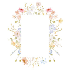 Watercolor frame with flowers and butterflies for weddign card greeting car, png transparent background, pastel colors wildflower frame  © Grace Noboa 