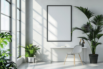 mockup frame in a light, airy office interior. Focus on simplicity and clean lines for an elegant look