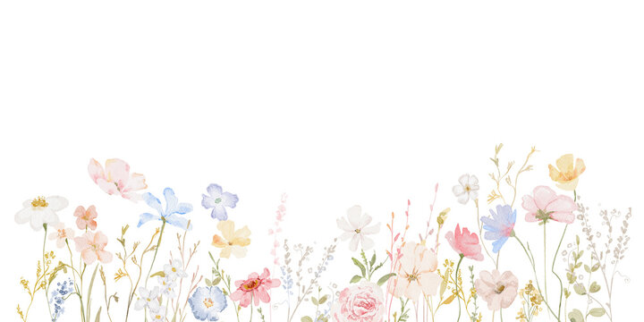 spring floral border for card pastel flowers with butterflies wildflower wreath design png transparent background collection garden flowers botanic Wedding floral design pattern 