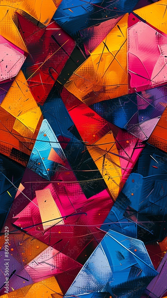 Poster capture a dynamic and vibrant abstract artwork with a tilted perspective