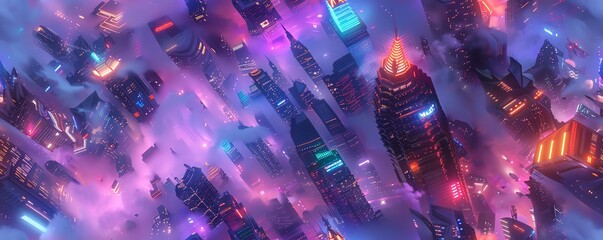 Capture a mythical dragon soaring amidst neon skyscrapers in a futuristic cityscape