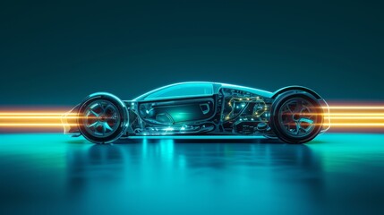 Wide banner showcases cutting edge technology futuristic electric sports car chassis, Ai Generated