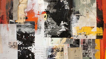 Fototapeta premium Mixed media collage Magazine cutouts, paint, textured materials for abstract design, Ai Generated