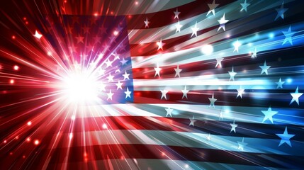 American flag radiating with a burst of light, stock image style. Clean background, Ai Generated