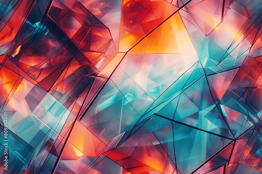 Poster capture the essence of abstract art with a futuristic twist using striking geometric shapes and vibr