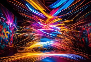 Fototapeta premium vivid light dynamic graffiti long exposure handheld lights, painting, trails, colorful, vibrant, abstract, technique, innovation, experimental, glowing