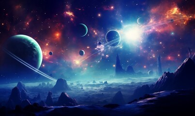 Planets and galaxy, science fiction wallpaper.