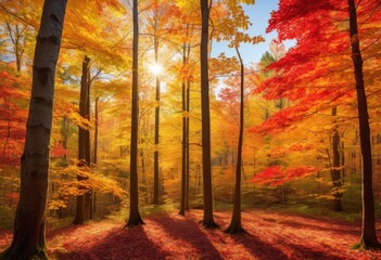 vibrant fall leaves woodland autumn foliage scenery colorful trees forest canopy, landscape, colors, leaf, nature, environment, plant, woods, timber, greenery, vegetation