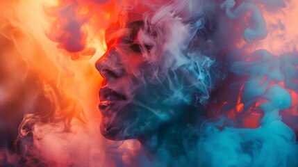 The man in the smoke of vape. The concept of vaping.