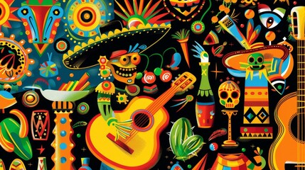 Vibrant Cinco de Mayo banner with festive Mexican scene, clean background, Ai Generated