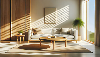 Modern zen living room features minimalist design, natural elements, and serene ambiance, promoting tranquility and balance with clean lines and harmonious decor.