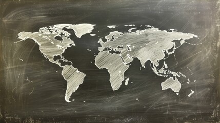 Create a basic world map with chalk, featuring key continents and oceans, Ai Generated