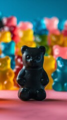 Black gummy bear leading colorful pack