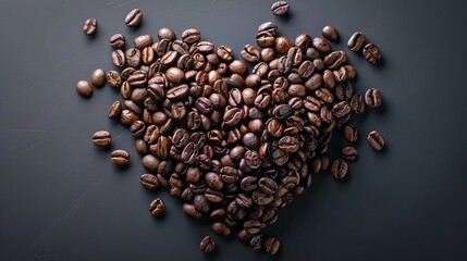Coffee beans arranged in a heart shape, high detailed, clean sharp focus, unique hyperrealistic illustrations