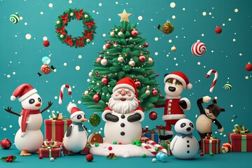 3D-rendered Christmas character icons set without shadows, isolated on white backdrop