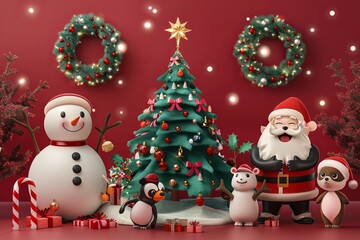 Fototapeta premium Set of 3D-rendered Christmas character icons, no shadows, on white background