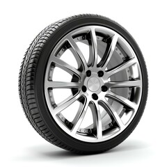 Obraz premium Single tire with alloy wheel isolated on a white background, Ai Generated