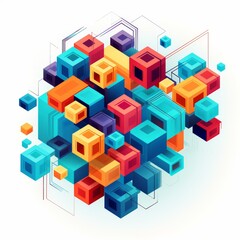 Vivid abstract isometric shapes in a colorful geometric vector design, isolated on white, Ai Generated