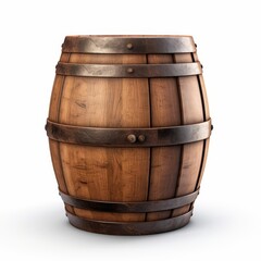 Obraz premium Single wooden barrel displayed on a pure white background, Ai Generated