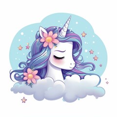 Dreamy unicorn vector design perfect for tshirts or stickers, isolated on white, Ai Generated