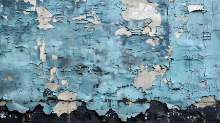 Weathered and Distressed Vintage Industrial Wall Backdrop with Peeling Blue and Black Paint