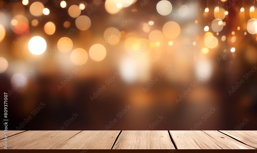Aufkleber empty wooden table and bokeh lights background. for product display