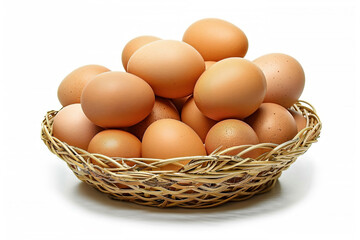 a basket of eggs on a white surface