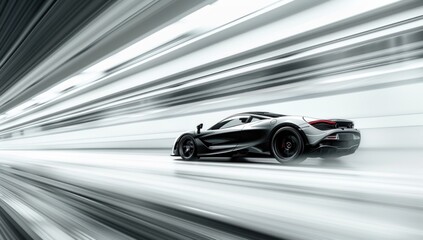 Obraz premium The sleek lines of the supercar blur against the stark white background, a vision of minimalist beauty in motion.