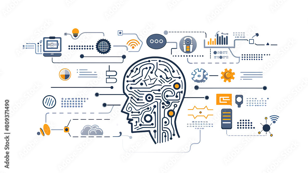 Poster wonderful set of artificial intelligence elements in flat design