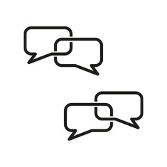 Interconnected chat bubbles icon. Conversation vector symbols. Dialogue and communication design. Black outline icons.
