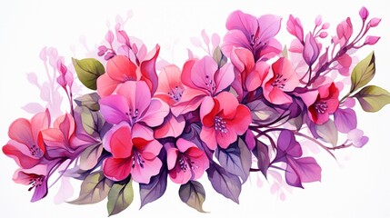Watercolor bougainvillea clipart featuring bright pink and purple flowers, high detailed, clean sharp focus, unique hyper illustrations