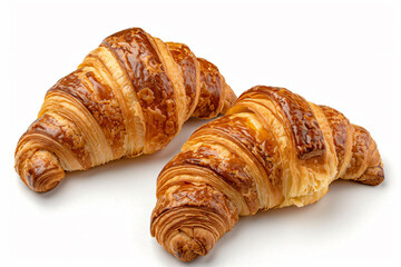 two croissants are sitting on a white surface