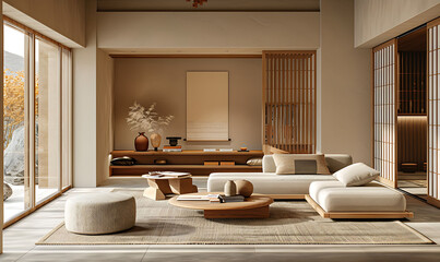 Embrace the warmth of natural materials and sleek design in your Japandi-inspired living space