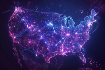 A map of the United States with a purple hue