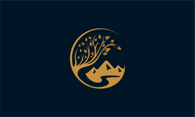 Outdoor nature line icon. Adventure landscape logo. Wilderness emblem.