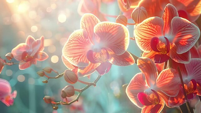 Red orange orchid with blurry background