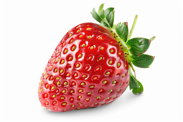 a single strawberry with a green leaf on top