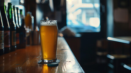 バーカウンターに置かれたビール