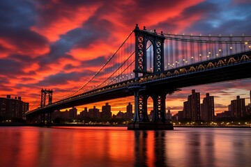 Fototapeta premium Manhattan Bridge at sunset, New York City, United States.