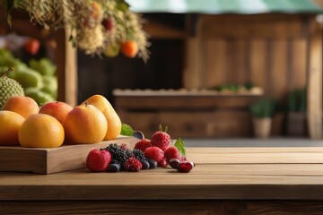  fruits product photo background with a empty wooden table