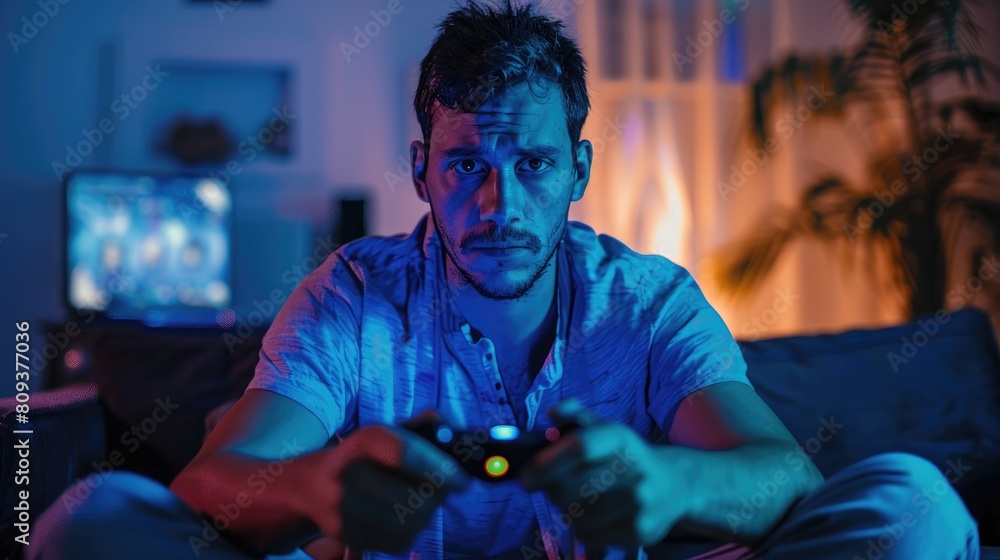 Poster man with a dependency on video games