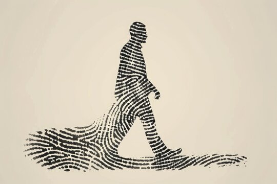 A man is walking on a path with his shadow. Fingerprint concept