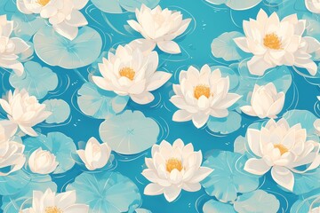 Obraz premium Serene lotus flowers floating gracefully on calm waters, forming a seamless motif