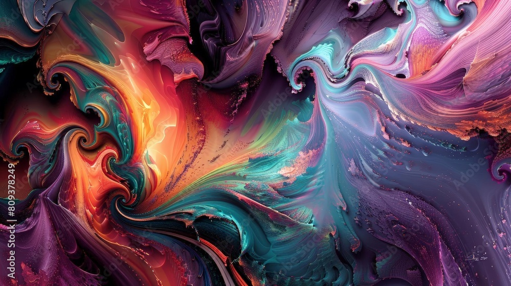 Poster a colorful fractal image featuring a variety of shapes and sizes, including a triangle, a square, a 