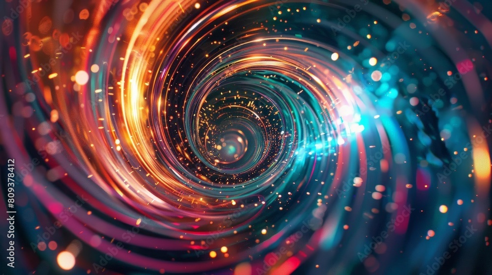 Poster a colorful fractal image featuring a circular design with a red, green, and blue color scheme the im