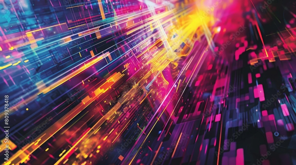 Poster a colorful abstract background featuring a variety of shapes and sizes, including a square, triangle