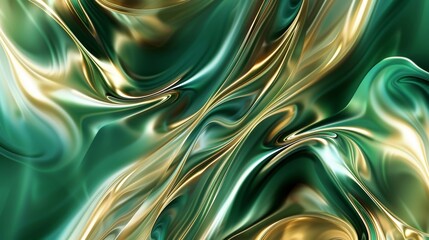 Fototapeta premium Elegant green and gold abstract design, swirling and blending into a vivid background for creative projects